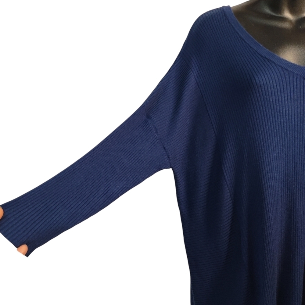Lane Bryant Sweater Women's Navy Blue V-Neck 3/4 Sleeve High Low Size 14/16 - Picture 6 of 9